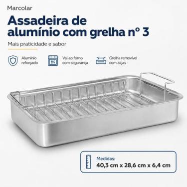 Imagem de Assadeira de Alumínio com Grelha Nº 3 Marcolar 40,3 x 28,6 x 6,4 cm