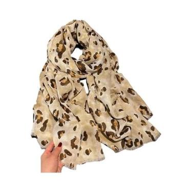 Imagem de Xale Feminino Sexy De Viscose Com Estampa De Leopardo E Franjas 180x90