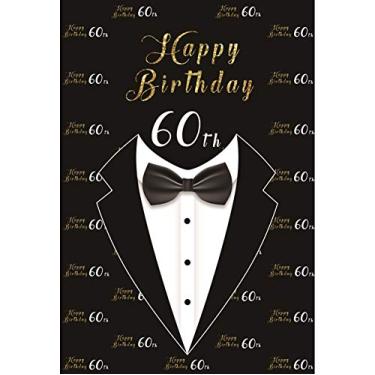 Imagem de Yeele Pano de fundo de vinil de 1,8 x 2,4 m, feliz aniversário de 60 anos, para fotografia, cavalheiro, smoking, roupas, gravata borboleta, vestido, fundo, banner, decoração, pai, homem, cabine