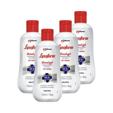 Imagem de Kit 4 Álcool em Gel Lysoform Higienizador para as Mãos Neutro 100ml