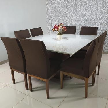 Imagem de Capas Para Cadeiras De Jantar 08 Peças Em Malha Gel Lisa - Tabaco