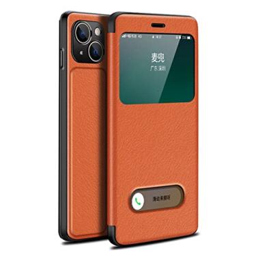 Imagem de GSYH Capa para iPhone 13 mini/13/13 Pro/13 Pro Max, capa magnética com suporte com função de visualização de janela Capa de telefone protetora TPU estilo livro, marrom, 13pro 15,1 cm
