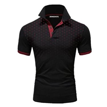 Imagem de UNeedVog Camisa polo masculina slim fit casual verão manga curta gola virada para baixo camisetas polo golfe, Preto, GG