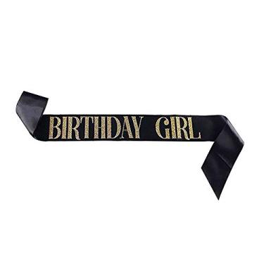 Imagem de Faixa de aniversário Dadam para meninas, preta, cetim, aniversário, menina, faixa com glitter dourado, letras, lembrancinhas de festa, suprimentos e decorações