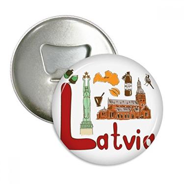 Imagem de Símbolo nacional da Letônia com padrão de ponto de referência abridor de garrafas e ímã de geladeira emblema multifuncional