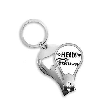 Imagem de Hello February Quote manuscrito cortador de unhas abridor chaveiro tesoura