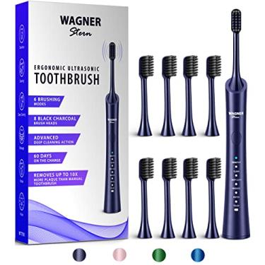 Imagem de Escova de Dentes Elétrica de Clareamento Ultrassônico Wagner & Stern com 8 Cabeças de Escova Preta Carvão para Hálito Fresco e Sorriso Saudável. (Azul)