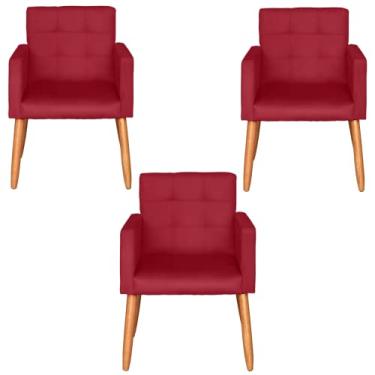 Imagem de Kit 3 Poltronas Cadeira Decorativa reforçada para Recepção Salão Clientes (Vermelho)