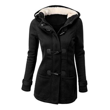 Imagem de casaco ervilha longo Casaco lã com fecho Jaqueta lã com capuz e botões casacos ervilha para mulheres jaqueta ervilha encapuzado casaco algodão