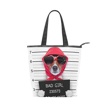 Imagem de Bolsa feminina de lona durável, bolsa de ombro para compras com grande capacidade Bad Girl Dog