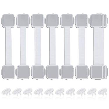 Imagem de Travas de armário de segurança para bebês – Tiras de armário para a prova de bebês – 10 peças de fechaduras de prova e 10 peças de capas de saída – 3 m adesivo sem instalação de perfuração