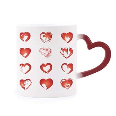 Imagem de Caneca vermelha para desenho de corações do dia dos namorados vermelha sensível ao calor Caneca de grés que muda de cor vermelha
