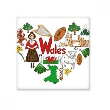 Imagem de Azulejo de cerâmica brilhante com a bandeira nacional de Wales Love Heart UK Landscap