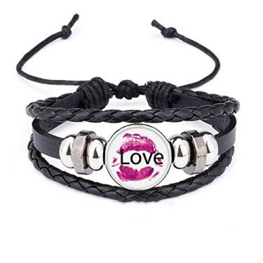 Imagem de DIYthinker Pulseira de couro trançado para dia dos namorados Love rosa