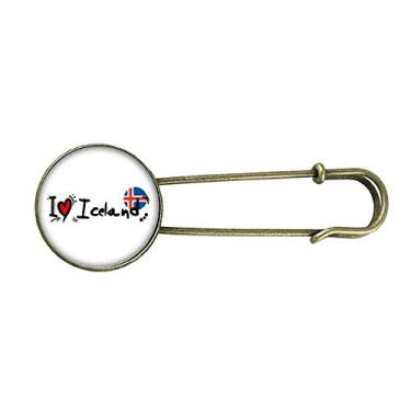 Imagem de I Love Iceland Bandeira da Palavra Love Heart Ilustration Broche de Metal Retrô Joia