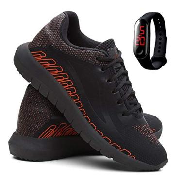 Imagem de Tênis Masculino SPEED Confort Urban Academia + Relógio - Preto/Vermelho - 43