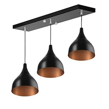 Imagem de Lustre Pendente Gota Triplo Base Retangular Preto/Cobre