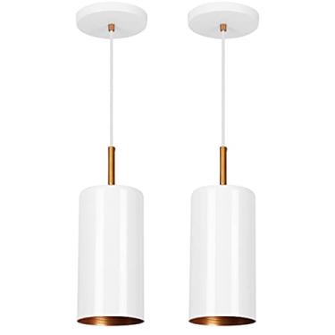 Imagem de Kit 2 Lustres Pendente Bilboquê Cilindrico Branco com Cobre