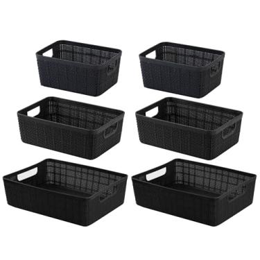 Imagem de 6 Cestos Organizadores Multiuso Decorativo Rattan Home Organizer 2P-2M-2G Cor: Preto