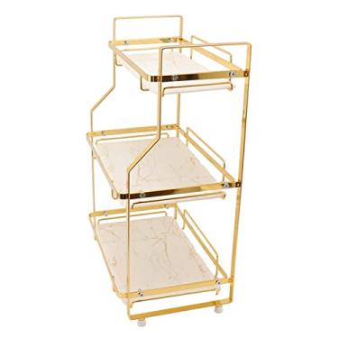 Imagem de Organizador de temperos, prateleira de banheiro de canto branco e dourado montada na parede estável para quarto (3 níveis)