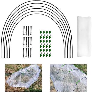 Imagem de scosao Argolas de estufa, túnel de cultivo antiferrugem com kit de rede de coberturas, aros de jardim, armação de fibra de vidro para tecido de jardim, estacas de jardim de suporte de plantas faça você mesmo, canteiro elevado