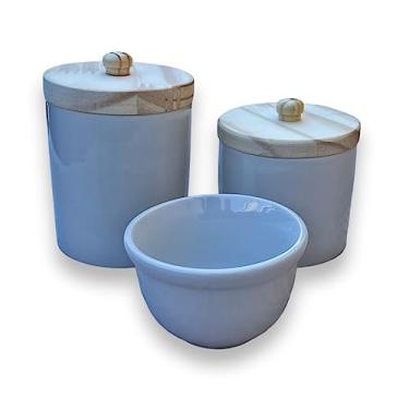 Imagem de Kit Higiene Bebê Porcelana C/Tampa De Madeira Pinus kit maternidade