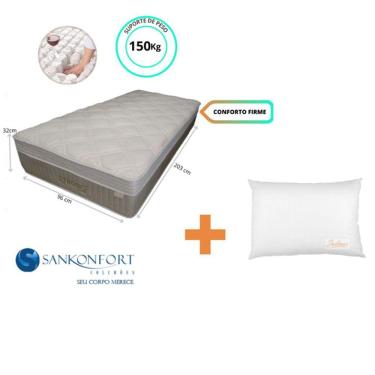 Imagem de Colchão Sankonfort Strong Solteiro King 96x203x32 + 1 Travesseiro Fibra