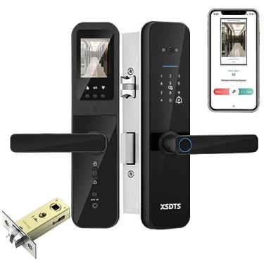 Imagem de Fechadura Digital Inteligente Câmera e Campainha Eletrônica de Embutir Desbloqueio por Biometria, Senha, Cartão, Chave e Remotamente pelo App Tuya Wifi -Do Brasil (Preto, 22x190R(5050))
