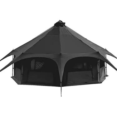 Imagem de Tenda De Acampamento Teepee Tenda De Algodão Tenda De Pirâmide Yurt Tenda De Glamping Familiar Para Várias Pessoas Camada Dupla Grandes Tendas Tipi À Prova D'água Para 8 A 10 Pessoas,Preto,450X450