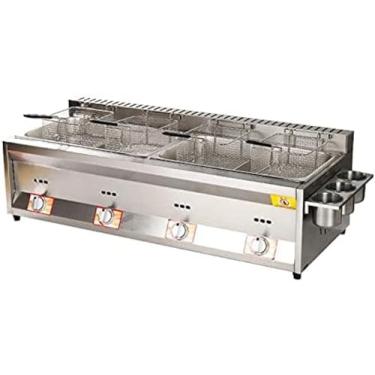Imagem de Fritadeira A Gás De Grande Capacidade, Fritadeira A GLP De Aço Inoxidável Para Uso Doméstico E Comercial, Potência De Fogo Ajustável, Com Cestos E Tampas, Para Batatas Fritas, Donuts, Peixe, Limpe