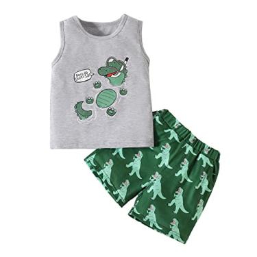 Imagem de Camisa social gravata infantil roupas de bebê menino roupas de verão colete de dinossauro camiseta infantil menina (cinza, 3-4 anos)