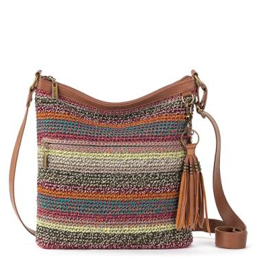 Imagem de The Sak Bolsa tiracolo Lucia – Bolsa feminina de crochê à mão para uso diário e viagens – Bolsa transversal com fecho de zíper, Listras ao pôr do sol, Medium