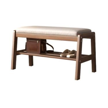 Imagem de Prateleira de sapatos armários de sapatos banco de sapatos de madeira, organizador de sapatos com almofada, banco de sapateira para entrada, quarto, organizadores de sapatos para sala de estar (cor: