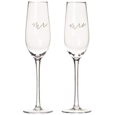 Imagem de Pearhead Conjunto de taças de champanhe Mr. & Mrs. - Copos elegantes para brindar de casamento para celebrações inesquecíveis, ideia de chá de panela e lista de presentes, taças de vinho altas para