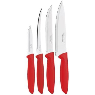 Imagem de Conjunto de Facas Tramontina Plenus, Cabo Vermelho, Inox, 4 Peças