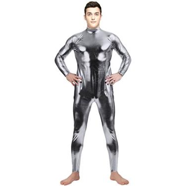 Imagem de Aniler Body unissex brilhante metálico com zíper elástico justo (grande, cinza)