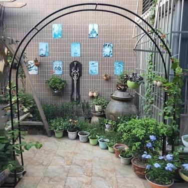 Imagem de Arco de metal preto Arcos de flores de casamento Treliça resistente às intempéries Pérgula de jardim para plantas trepadeiras Decoração de tema de videira W120 X H220cm, W160 X H220cm, W180