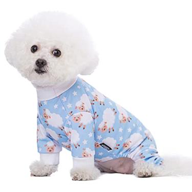 Imagem de Miaododo Pijama de cachorro de ovelha rosa roupas de gato fofo pijama pijama (P, azul)