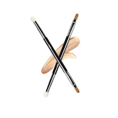 Imagem de Ksvsonrvi 2 pincéis corretivos de ponta dupla, mini pincel de maquiagem de ponta dupla sob os olhos com cerdas sintéticas de esponja