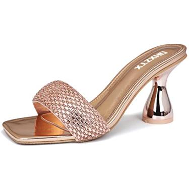 Imagem de OHXZTX Sandálias femininas de salto quadrado com strass e bico aberto, salto grosso, mules modernas, sexy, frente única, salto alto, chinelos, Champanhe, 7.5