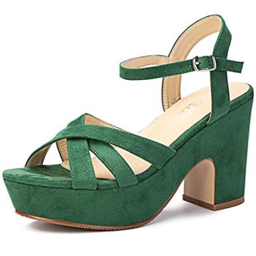 Imagem de Sandália feminina salto plataforma plataforma tira no tornozelo salto grosso camurça peep toe vestido moderno casamento salto alto anabela sapatos, Camurça verde, 11.5