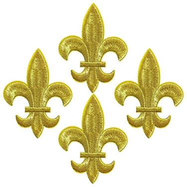 Imagem de 10 peças de remendos dourados Fleur De Lis bordados costurados de transferência aplique de ferro para roupas