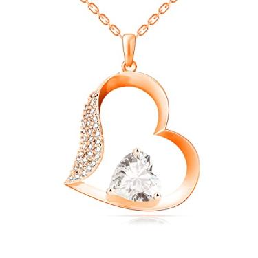 Imagem de JOYEN Colares femininos com pingente de coração com pedra do mês de nascimento, zircônia cúbica, prata 925, joias modernas, presentes para esposa, mãe, namorada, ouro rosa, cristal branco, Cobre,