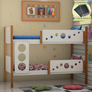 Imagem de Beliche Infantil Solteiro Star Branco Com Mel Divaloto Móveis Acompanha Lousa Mágica