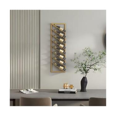 Imagem de Prateleira Moderna Para Exposição De Garrafas De Bebidas, Suporte Estreito Para Vinho Montado Na Parede Com Acessório, Suporte Quadrado Para Vinho Para Despensa(Gold)