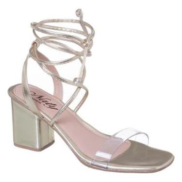Imagem de Sandália 41,42,43 Feminina Vinil Transparente Amarração Salto Grosso Confortavel Casual-Feminino