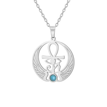 Imagem de EUEAVAN Colar Ankh Cruz Olho de Hórus Pedra Preciosa Chave da Vida Pingente Escaravelho Deusa Egípcia Isis Colar Antigo Amuleto de Proteção Egípcia Joias Religiosas para Mulheres e Homens, Aço