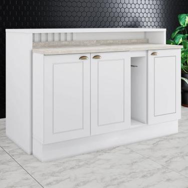 Imagem de Bancada de Cozinha Kit Ilha Gourmet Americana 3 Portas Ripado Branco - Henn