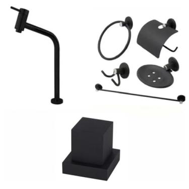 Imagem de Torneira Banheiro Preta Cuba Link Alta com Acabamento Preto e Kit Preto (Preto)