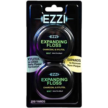 Imagem de EZZI Fio dental expansível | naturalmente encerado e texturizado com carvão e xilitol para limpar perfeitamente as gengivas | menta | grosso e 100 metros